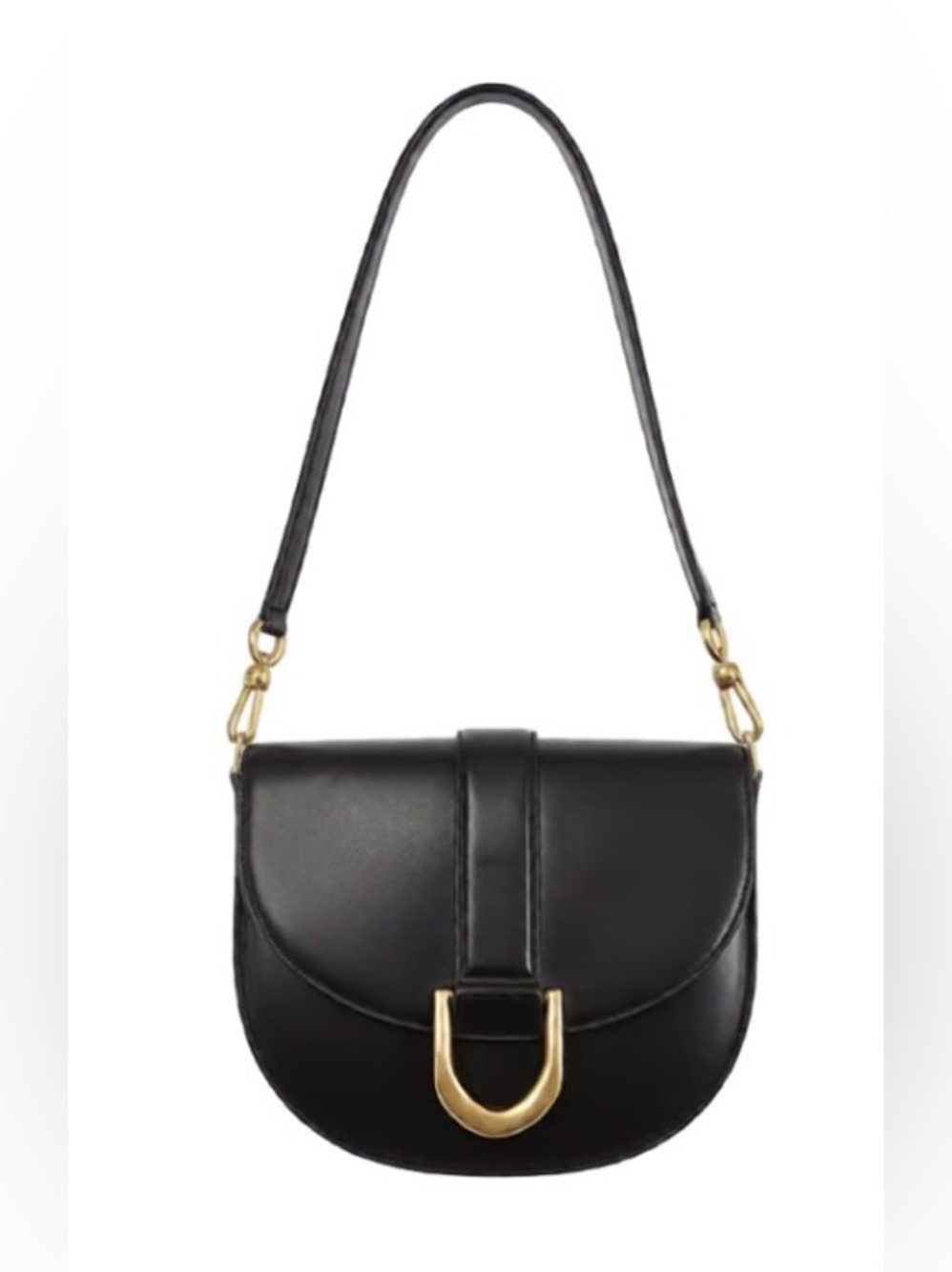 Charles and Keith Black Leather Saddle Bag with Gold Hardware EUC